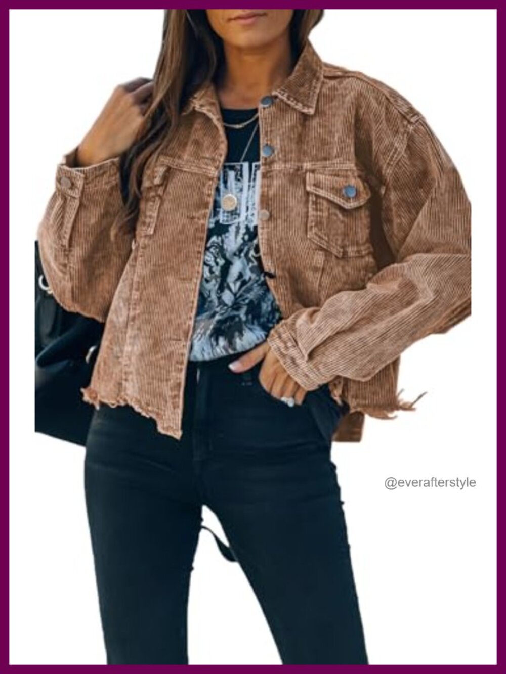 Corduroy Cropped Jacket Button Down Shacket Fall Casual